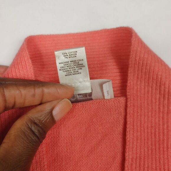 LOFT Womens Draped Open Front Cardigan Coral Orange Long Sleeve Knit Sweater XS - Picture 5 of 10